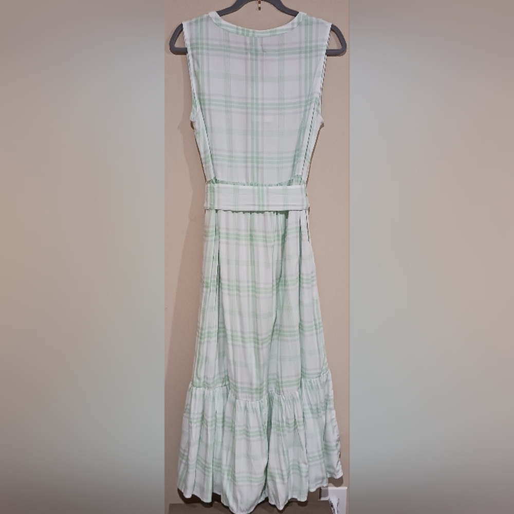 Chaps Mint Plaid Sleeveless Midi Shirtdress Belted - Picture 3 of 8